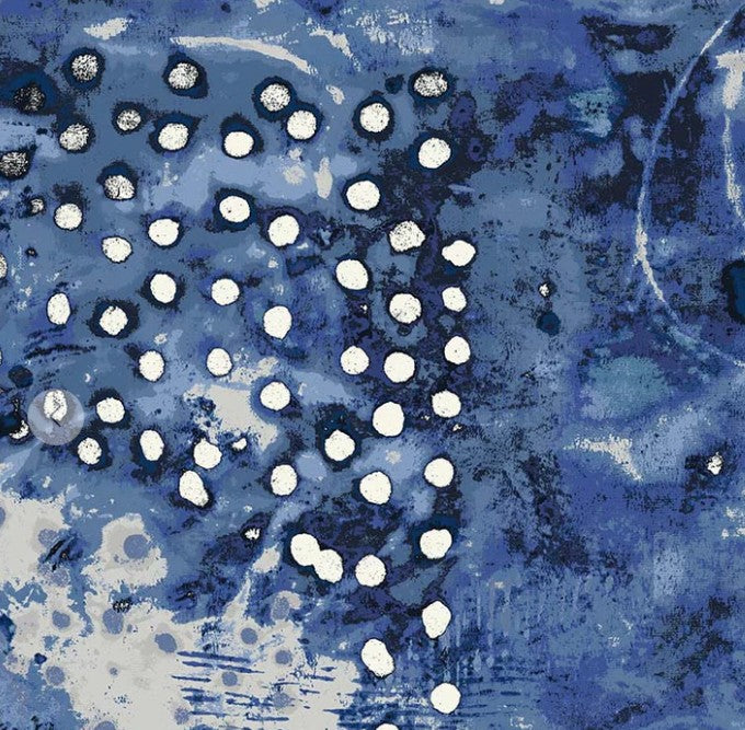 Abstract art with white dots on a blue textured background