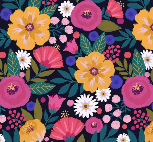Colorful floral pattern on a dark background