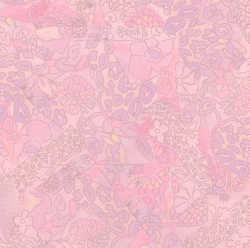 Pink and purple floral and abstract pattern on a pink background