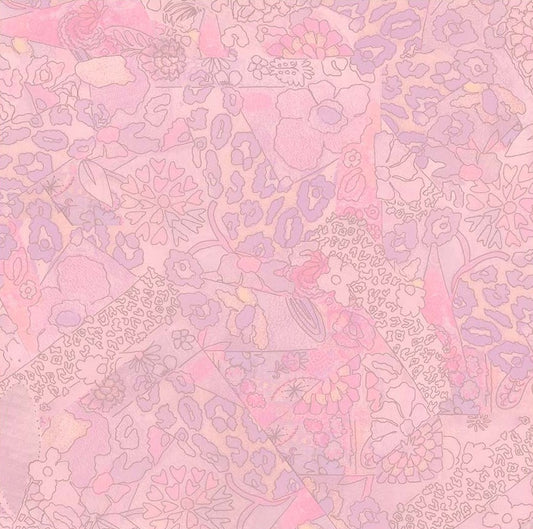 Pink and purple floral and abstract pattern on a pink background