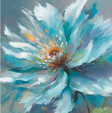 Colorful abstract flower painting on a gray background